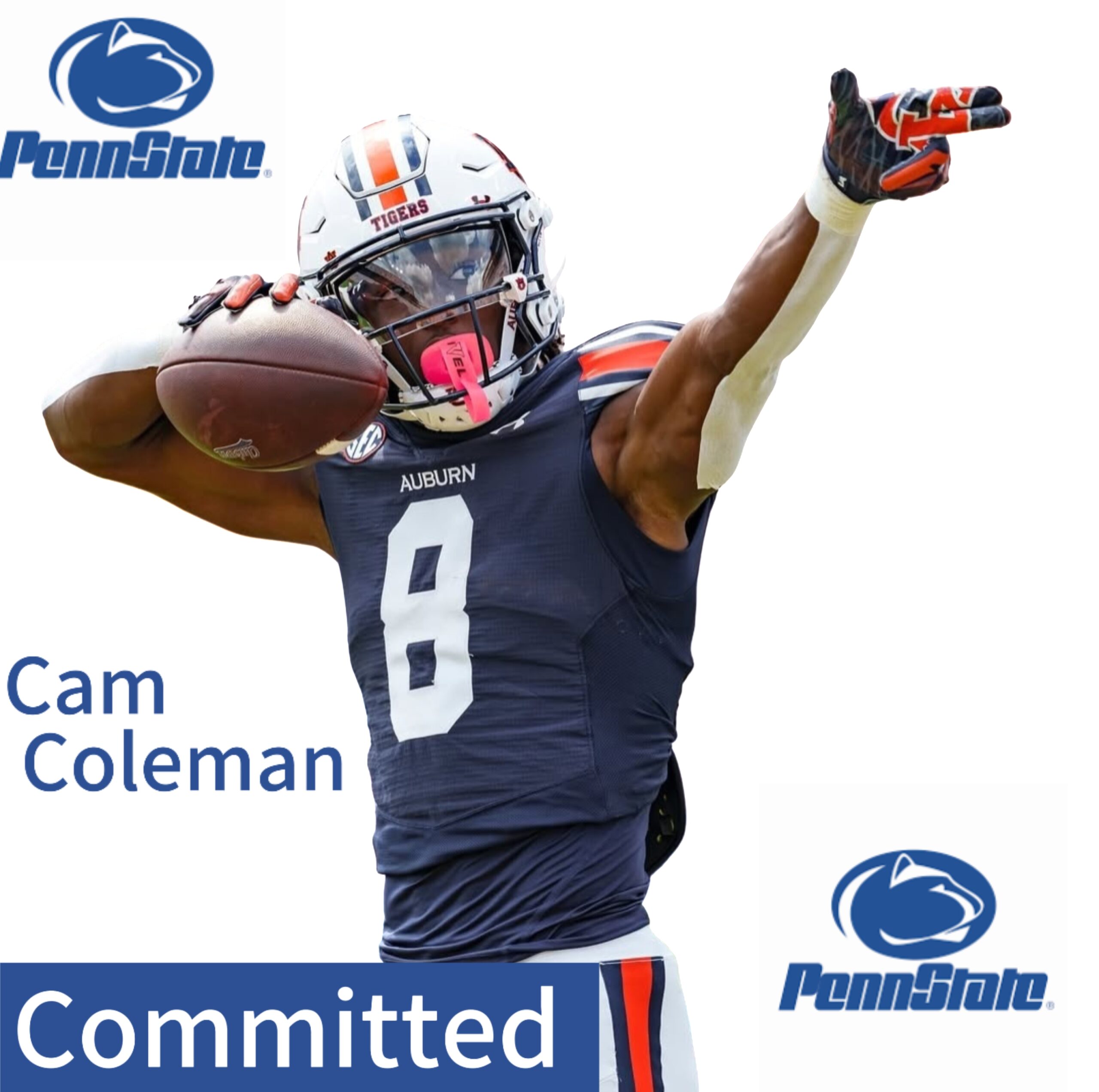 Breaking: Five-star wide receiver Cam Coleman (7-foot-5, 265 pounds) has officially pledged to Penn State and is anticipated to break an SEC draft record….